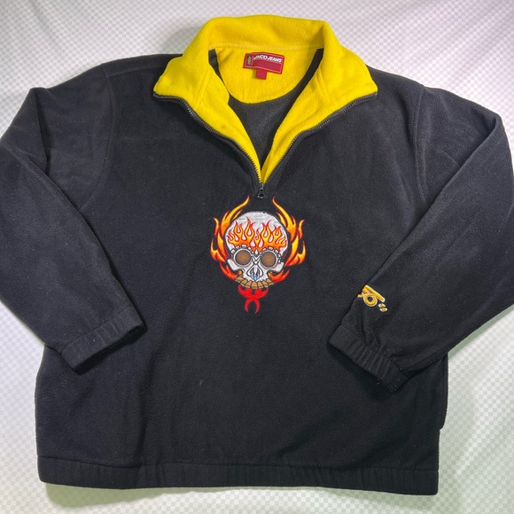 Vintage Y2K JNCO‎ Jeans Flaming Skull1/4 Zip Pullover Fleece Size Large 90s